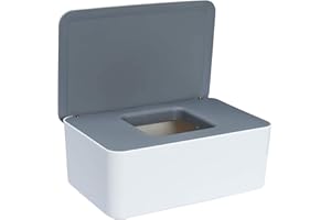 KOIROI Boîte de Mouchoirs Humides, Distributeur de Lingettes Humides, Boîte de Rangement, Boîte de Rangement étanche à la Poussière pour Lingettes Humides avec Couvercle (Couverture grise + boîte blanche)