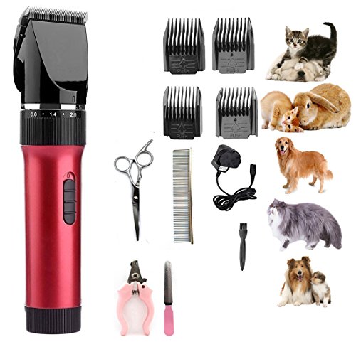 Preisvergleich Produktbild [2018 New Version] Dog Clippers Cat Shaver, Professional Hair Grooming Clippers Detachable Blades Cordless Rechargeable, Pet Clipper Kit with Scissor, Combs, Guards for Dog Cat, Quiet Animal Clippers