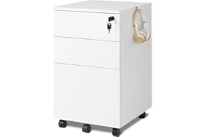 DEVAISE Mobile Archiviatore a 3 Cassetti con Serratura, Cassettiera Sottoscrivania in Legno per Casa/Ufficio, Ideale per Formato Lettera/A4, Bianco