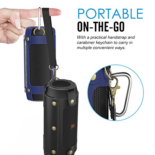 MoKo JBL Charge 2+ Lautsprecher Hülle Abdeckung, Premium PU Leder Schutzhülle Tasche Case mit Handschlaufe und Karabiner für JBL Charge 2+ Bluetooth Wireless Speaker, Marineblau - 6