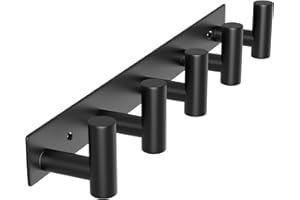 WUIVIUT Heavy Duty Hook Clothes Rack Stainless Steel T-Shape Coat Hook, 14.76 Inch Hooks for Hanging, 37.5 cm Wall Hook Ideal for Bathroom,Bedroom (Black,5 Hook)