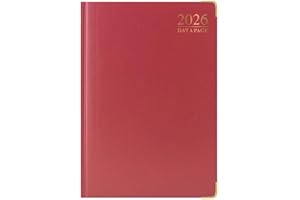 1ABOVE 2026 A4 Diary Day to Page Premium Daily Planner, Hardback with Gilt Edges & Metal Corners for Office, School & Home Use (Red)
