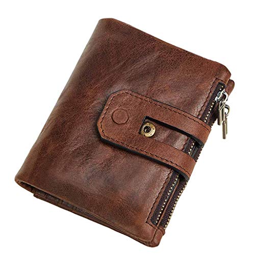 Preisvergleich Produktbild Herren Ledergeldbörse Reißverschluss Münzfach kurze Geldbörse Geldbeutel MNner RFID GeldbRse Portmonaise Brieftasche Hochformat HerrenbRse HerrengeldbRse Portmonee Wallet mit Geschenkbox,Coffee