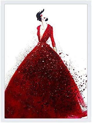 PalaeoWind Red Wedding Dress Living Room Bedroom 5D Diamond Embroidery Drill Round Diamond Point Diamond Cross Stitch DIY,45*60cm