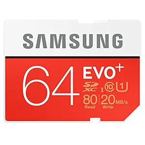 Samsung EVO+ 64GB Class 10 UHS-1 SDXC Memory Card, Up to 80MB/s Read, Up to 20MB/s Write Speed