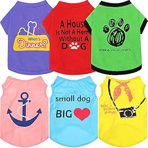 6 Pieces Pet Breathable Shirts Printed Puppy Shirts Dog Sweatshirts Soft Pet T-Shirts Puppy Dog Clothes Cute Pet Apparels for Pet Dogs and Cats (Paw Print and Dog Bone,S Size)