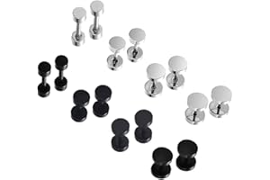 LEEQBCR LEEQ 8 Paare Runden Ohrstecker Set Ohrringe für Herren Damen Silber Schwarz 3mm 5mm 6mm 8mm（Silber Schwarz 3cm 5cm 6cm 8cm）