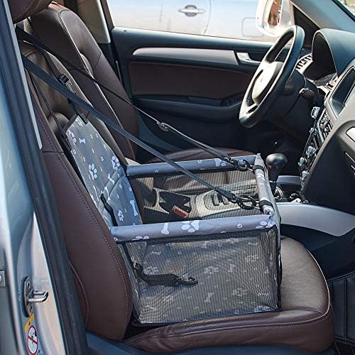 XianghuangTechnologyXianghuangTechnology Pet Car Booster Seat for Dog Cat Portable and Breathable Bag with Seat Belt Dog Carrier Safety Stable for Travel, with Safety Leash and Zipper Storage Pocket (Gray Bone)