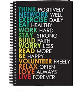 AccuPrints Hard bound A5 (6 by 9 inch) wiro Notebook Diary Ruled 200 pages with 12 habit development pages for personal and office use. Theme - Think Network & motivation