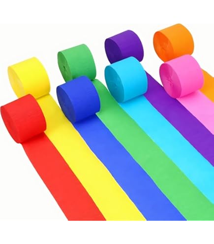 Crêpepapier, 24 rollen kleurrijke crêpebanden, 4,5 cm x 10 m, regenboogcrêpepapier, knutselcrepe papier, voor bruiloft, doop, verjaardagsfeest en afstudeerfeest, Kerstmis, feest, decoratie