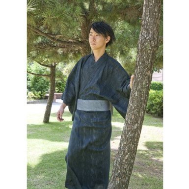 Edoten Men's Kimono Japan Shijira Weaving Yukata 703 Black L - 3