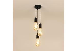 Osairous Lampadario Industrial, 3-Lampade Lampadari Cucina A Sospensione, E27 Plafoniere Da Soffitto Camera, Regolabile In Altezza, Nero (Senza Lampadina)