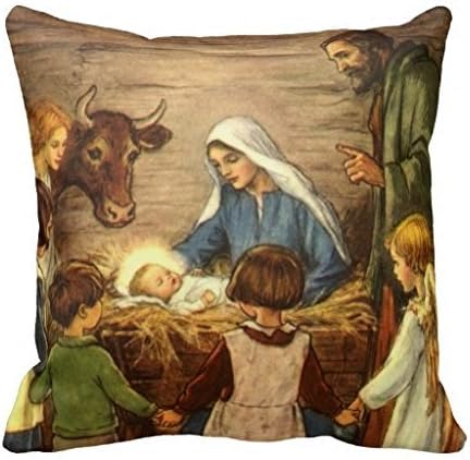 Vintage Christmas Religious Nativity W Baby Jesus Throw Pillow Case