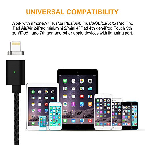 Magnetisches Ladekabel Lightning Kabel,TUOYA Magnetisches iPhone USB Ladekabel Lightning Magnet Ladekabel Datenkabel für iPhone 7, iPhone 6s, iPhone 6, iPad (2xBlack) - 6