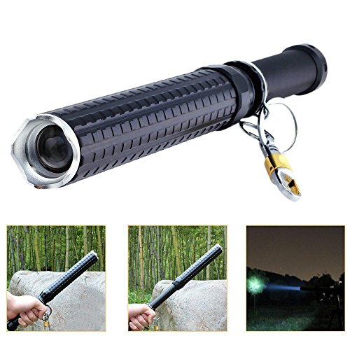 Tping Zoomable CREE Q5 LED Taschenlampe Lange Spikes Mace Baseballschläger Form Taschenlampe für Selbstverteidigung, Camping, Wandern (Schwarz) - 2