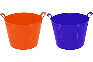 M1SS Set of 2 42L Litre Flexi Purple and Orange - Robust Versatile Multipurpose Large Flexi Tub Garden Home Flexible Plastic Storage Container Bucket Tub Trug Horse Feeder - MADE IN UK