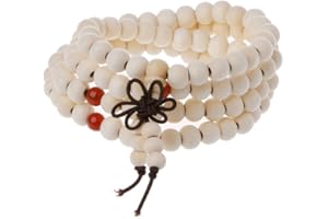 SimpleLife108 Oración Madera Cuentas Mala Pulsera-Sándalo Natural 8mm Cuentas Pulseras-Madera Natural Tibetano Budista Buda Meditación Collar