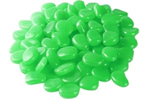 Mdurian 200 Piezas Verde Claro Piedras Luminosas Brillante Roca Stone Fluorescente Piedras Guijarros Brillan en la Oscuridad para hogar jardín Pasarela Acuario Decorativas