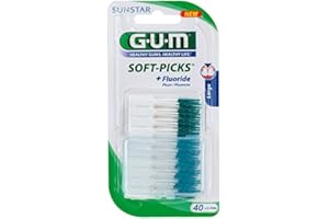 GUM SOFT-PICKS duży podwójny zestaw (2 x 40 sztuk) – miękkie, wolne od lateksu i silikonu gumowe włosie – technologia bez metalu – fluorek – do zastosowania w podróży – dobre do implantów i pojazdów