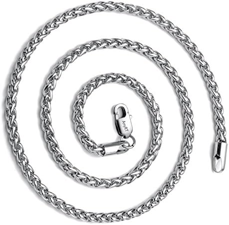 AmyRT Jewelry 3mm Titanium Steel Womens & Mens Silver Wheat Chain Necklace 16" - 30"