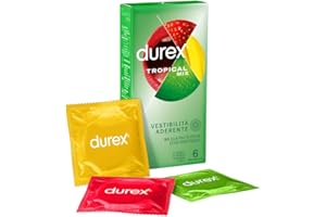 Durex Tropical Preservativi Aromatizzati alla Frutta (Banana, Mela, Fragola e Arancia), 6 Profilattici