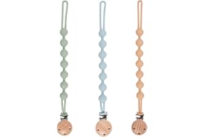 KUNOLI 3 Piezas Cadena Chupete para Bebés, Chupetero con Cadena de Silicona, Juguetes para Bebés, Mordedor para Bebé (Azul+Verde+Beige)