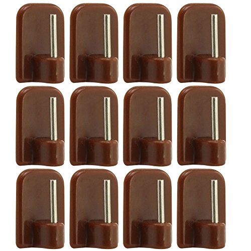 COM-FOUR® 12 selbstklebende Gardinenhaken für Vitragestangen im Sparpack in braun