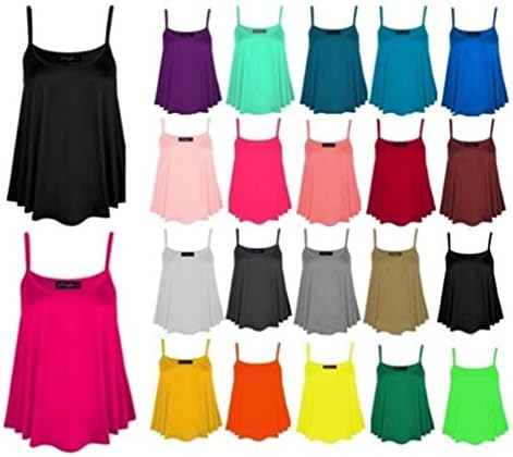 New Womens Plain Swing Vest Sleeveless Top Strappy Cami Ladies Flared Plus Size 8-26