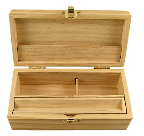 RS Jointbox Holzbox S hoch 166 x 83 x 57 mm 3 Fächer inkl. Geheimfach Blättchenhalter + RAW KS Connoisseur Papers Tips + 4m Hemp Wick + Fight 4 Legal Ansteck Button 25mm - 2