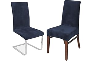 LANSHENG Stretchy Chair Covers for Dining Room Chairs,Stretch Spandex with Elastic Band Chaircover,Velvet Large Dining Chair Slipcovers for Restaurant Hotel Party Banquet (Navy,6 Pack(M))