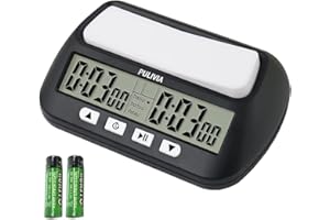 PULIVIA Reloj de Ajedrez Digital Chess para Juegos de Mesa, Reloj de Ajedrez Profesional con Reloj Despertador, Reloj de Ajedrez Portátil Multifunción 3 en 1, Incluye 2 Pilas AA (Negro)