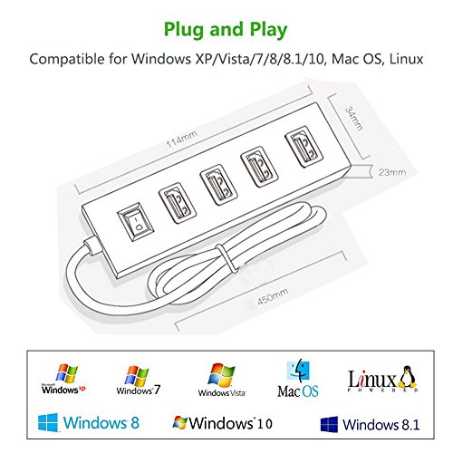 Usb Hub Super Speed 4 Port USB 3.0 Hub Extra Leicht Verteiler bis zu 5Gbs für Apple MacBook,Windows Laptops und Ultrabooks,Tablet-PC und Smartphone(Schwarz ) - 6