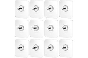 LongZYU 12Pcs Self Adhesive Hanging Nail 7x7cm Detachable Adhesive Screws Wall-Mounted Screw Hook Non-Trace No Drilling Waterproof Transparent Nail Free Wall Hook Seamless Screw for Bathroom Kitchen