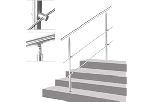 OUNUO Stair Railing, Stainless Steel Handrail, Stair Railing for Indoor and Outdoor (120cm, 2 Cross Braces)