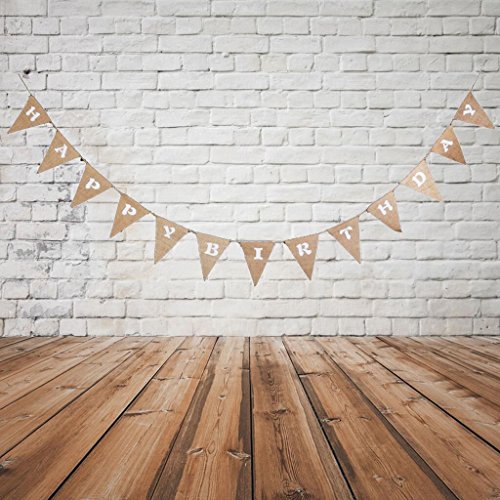 PsmGoods® Weinlese-Herz Jute Sackleinen hessischen Bunting Banner Flag für Hochzeitsfest-Dekoration-weiße Spitze 3m (Happy Birthday) - 2