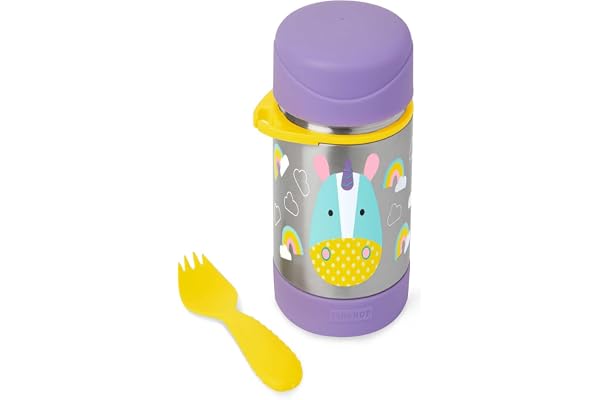 Skip Hop Boite Repas Isotherme pour Enfant Licorne 325 ml - Acier Inoxidable, Sans BPA & Sans Phtalate - Avec Cuillère-Fourchette en Silicone - Récipient à Repas pour 3 ans et plus - Zoo Collection