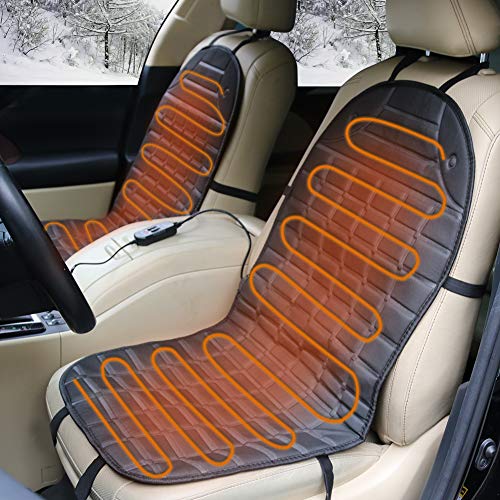 HQKJ Coprisedili Riscaldati, Cuscini Termici per Sedili Anteriori Auto Riscaldatore con Regolatore di Alta/Bassa Temperatura per Veicoli, 1 Paio, Spina per Accendisigari da 12 Volt