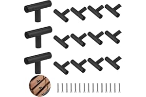 FIGFYOU 15 Pcs Black Cabinet Handles,T Bar Handle Stainless Steel Cabinet Knobs Single Hole Pulls Drawer Pulls Small Drawer Handles T Handles for Cupboard,Bathroom,Wardrobe,Drawer (50mm/2" Long)