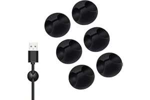 WZHIY 6-Pack Self-Adhesive Cable Clips,cable holder,cable tidy clips– Universal Cord Organizer for Desk, USB, Charger, TV & Laptop Cables (6 Pcs Black)
