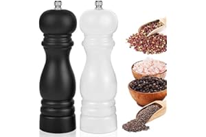 BOCHION Moulin à Poivre, Lot de 2 Moulin à Sel et Poivre en Bois, Moulin à Sel Manuel avec Broyeur en Céramique Réglable, Moulin Sel Poivre et Moulins à Épices Pour Sel de Mer, Piment, Poivrier (6.5 Pouces)