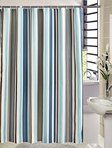 LanMeng Geometric Fabric Shower Curtain, Romantic Multi Vertical Stripe, Beige Blue Brwon (72-by-78 inches, 10)