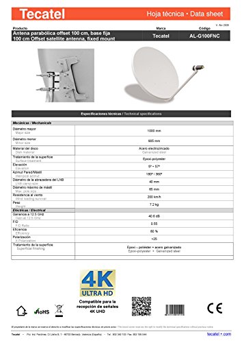 Tecatel K100C1LSCC- Kit parabólica de 100 cm, Color Blanco
