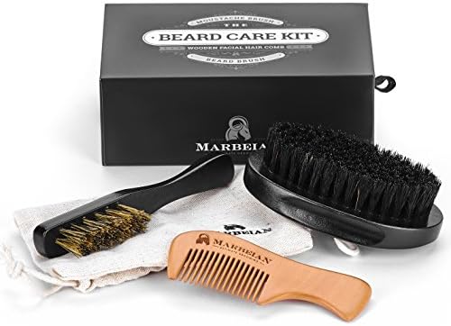 Beard Brush, Moustache Brush &amp; Wooden Comb, Premium Gift Box and Cotton pouch for Travels, Complete Kit For Men