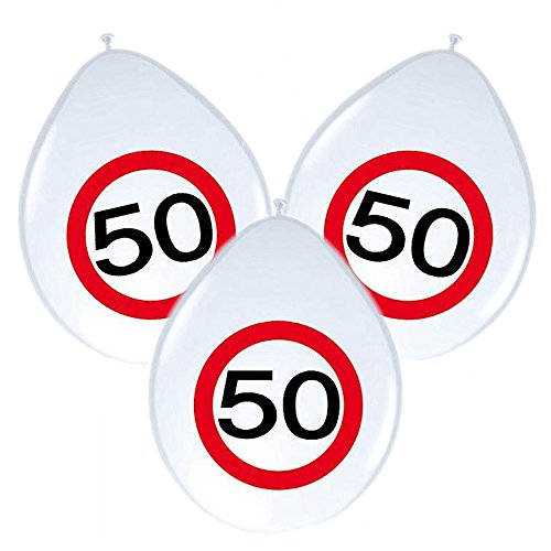 8 Luftballons * 50. GEBURTSTAG * mit Verkehrsschild-Design // Set Balloons Ballon Decoration Deko Jubiläum Fünfzig Jahre