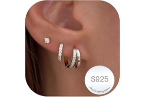 Halora 3 Paar Ohrringe Silber 925 Set Damen 14K Vergoldet Kleine Creolen Ohrstecker Gold/Silber Hypoallergen Stapelbar Zirkonia Ohrringe Stecker Creolen Set Schmuck Gifts