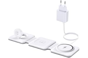 ER-ESTAVEL Stacja ładująca Mag-Safe do Apple Watch i iPhone'a: Składana bezprzewodowa ładowarka 3 w 1, kompatybilna z iPhone 14, 13, 12, 11 Pro Max Plus, podróżna ładowarka do Air Pods Pro, z adapterem