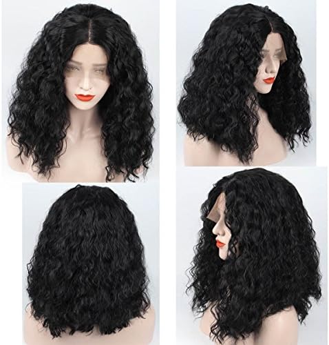 Zeroblizzard Short Curly Bob Wigs Synthetic Lace Front Wigs Loose Curly Black Hair Curly Pre Plucked Short WIgs for Women 16 inches