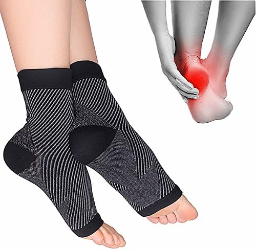 Cudon Compression Sock Sleeve w/ Arch &amp; Ankle Support for Foot Care, Open Toe Compression Socks for Heel Protection, Unisex Feet Sleeves for Eases Swelling &amp; Heel Spurs,Plantar Fasciitis, Foot Arthritis Pain - Ankle Brace Support, Improves Circulation, Relieve Pain by Reducing Friction Over the Heel – Size S/M (Women 2- 5.5 / Men 5.5- 8.0) Pair, Black