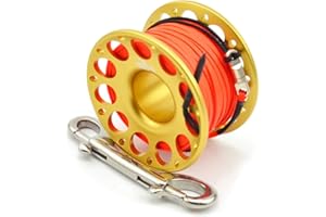 ICDKOYK Tenere le immersioni bobina bobina portatile Colore solido Corda in poliestere Reels Pesca Pesca Accessori subacquei con gancio doppio fine, oro, 30m