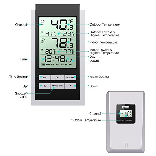 Oria Innen Außen Temperatur Monitor Thermometer mit Hintergrundbeleuchtung und Temperatur Alarm - 3